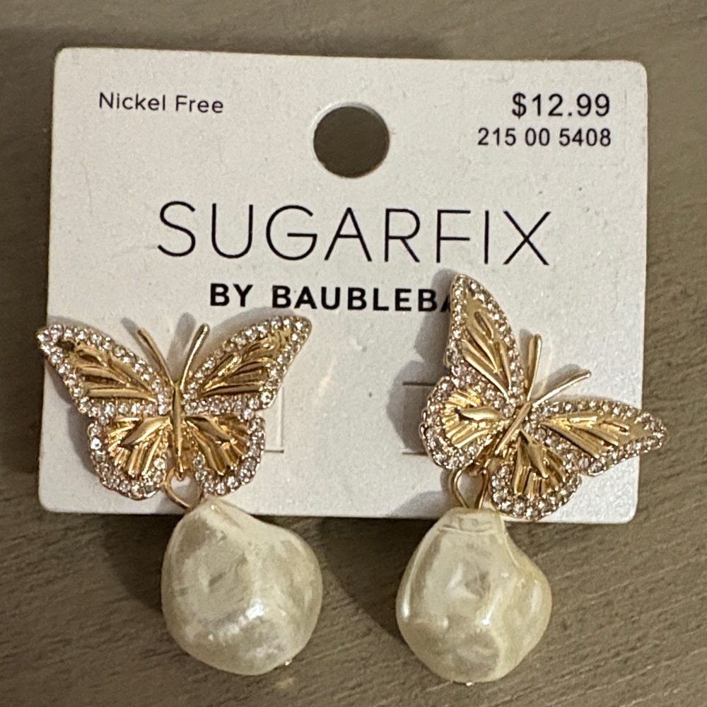 Sugarfix Gold and Cream Butterfly Earrings